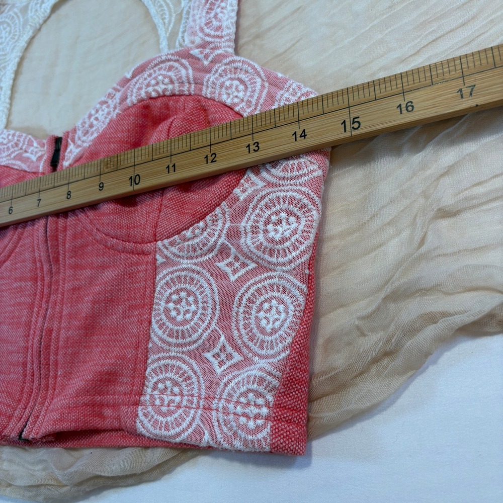 Pins & Needles Womens Coral/Lace Zip‎ Front Boho Wide Strap Corset Tank Top Sz M - Picture 4 of 9
